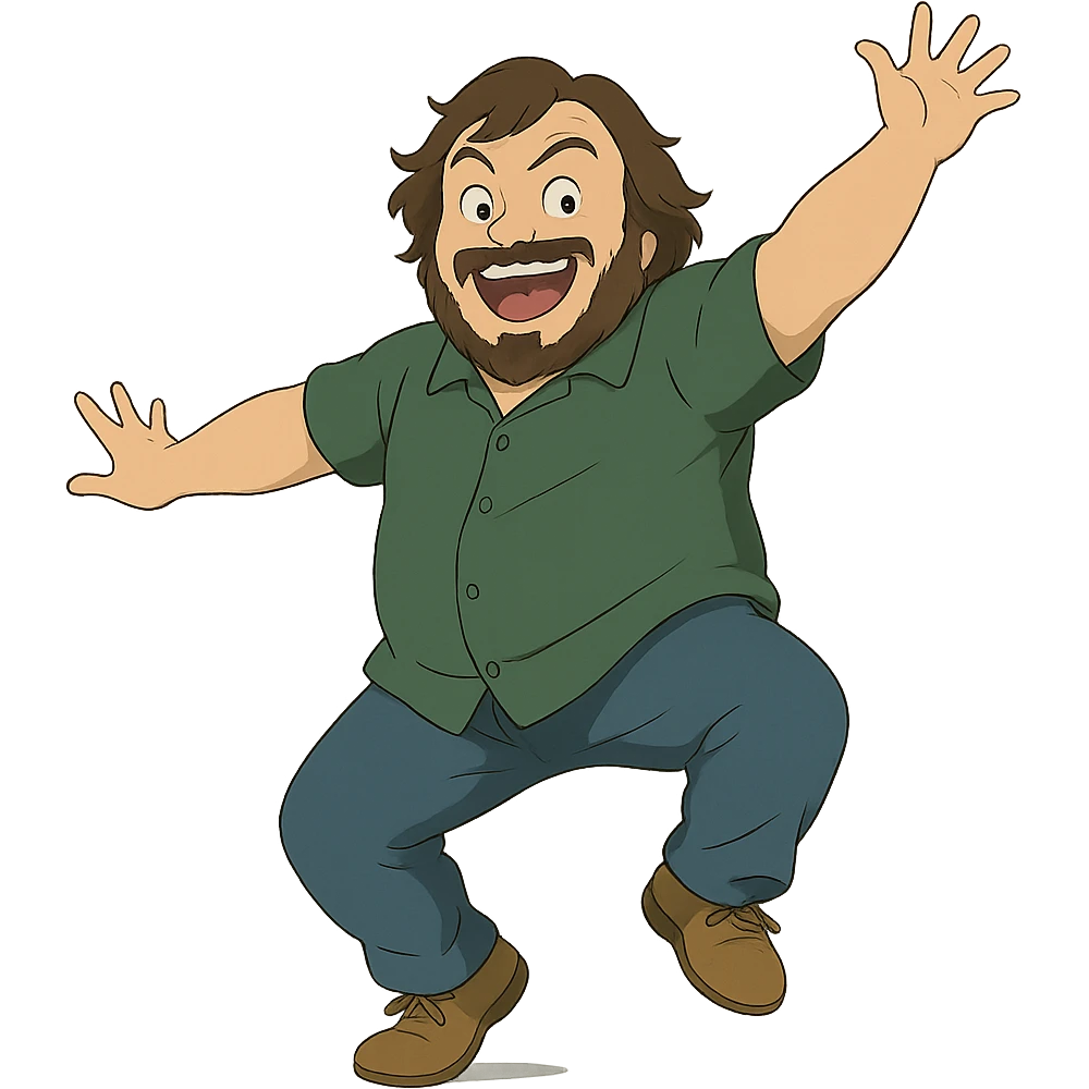 ghibli style illustration of Jack Black in a playful pose emoji