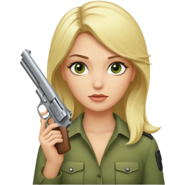 Emoji femme blonde cheveux blond, yeux vert avec de long cils noir qui porte un pistolet et à des cornes  emoji