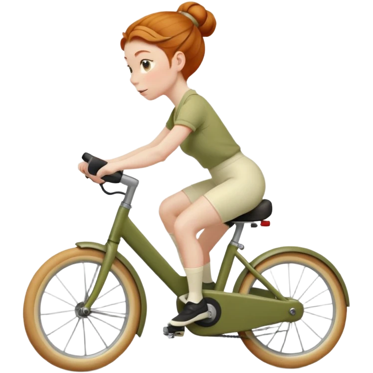 Ginger girl chignon riding olive green stationary bike cream outfit emoji