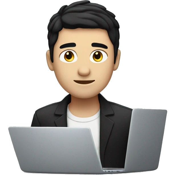 White person with black hair and he is without glass, and he is set over laptop emoji
