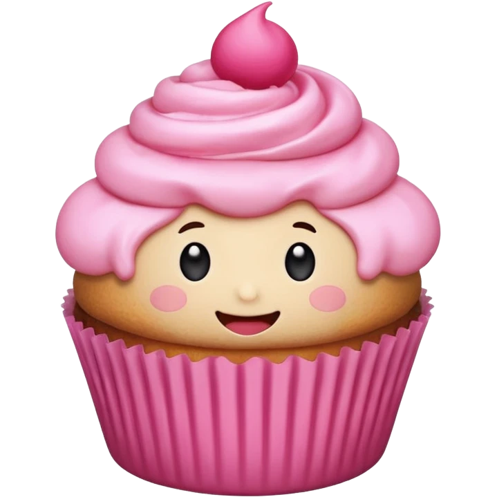 cupcake with pink icing, cute face emoji