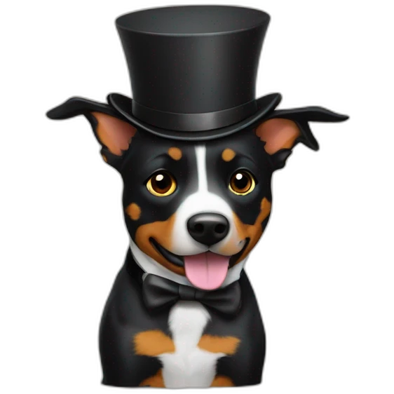 black australian cattle dog in a tiny top hat emoji