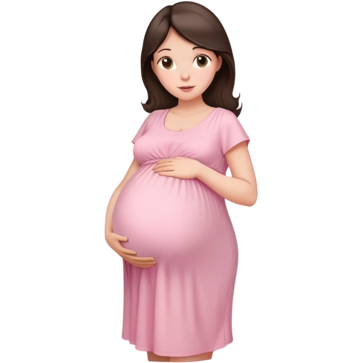 brunette pregnant woman in pastel pink maternity dress emoji