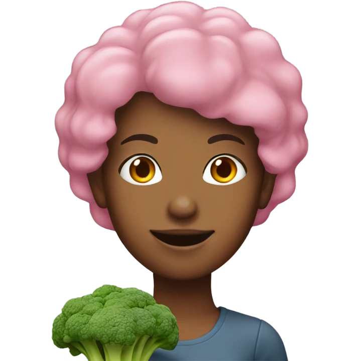 Woman with pink hair holding broccoli  emoji
