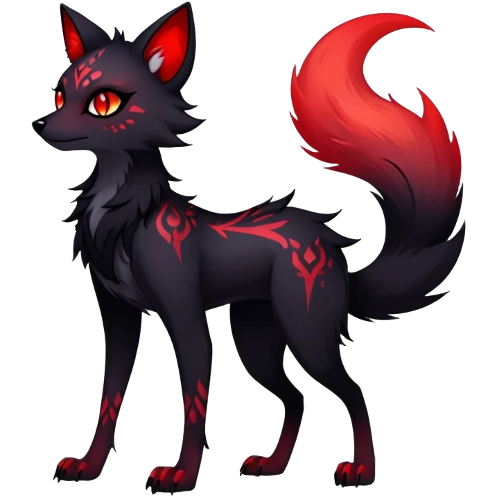 Vibrant edgy gothic Falvie-Fionbri-creature-sparkle-vixen-fursona, full body, with random markings emoji