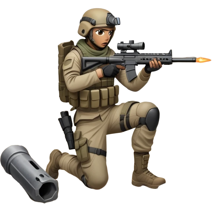 A skilled airsoft player in tactical gear, aiming a gun and shooting metal BBs in a desolate, ruined landscape. The setting is filled with broken walls and debris, creating a tense atmosphere of strategy and precision in a high-stakes tactical environment emoji