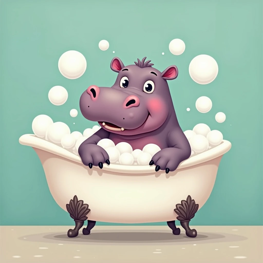 happy hippo with bubbles in bathtub emoji