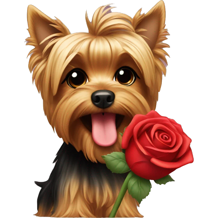 Yorkie holding a rose in mouth emoji