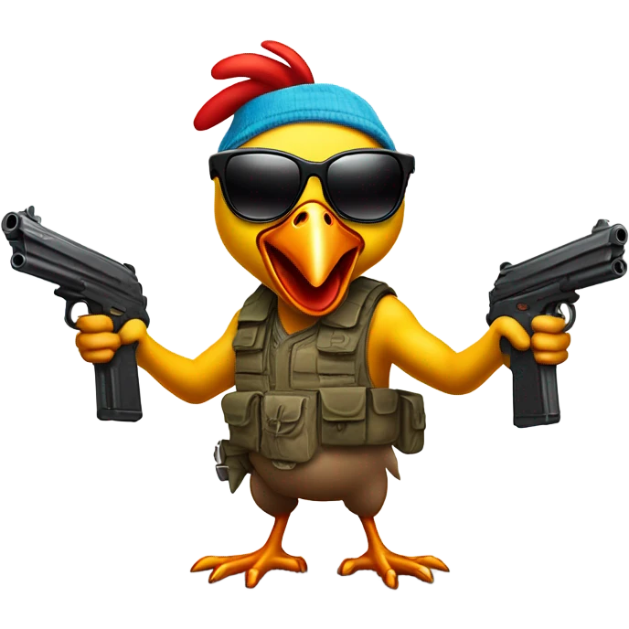 Crazy chicken with guns and sunglasses  emoji