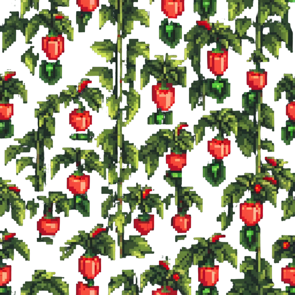 Green pepper plant with bright red bell peppers growing on stems emoji