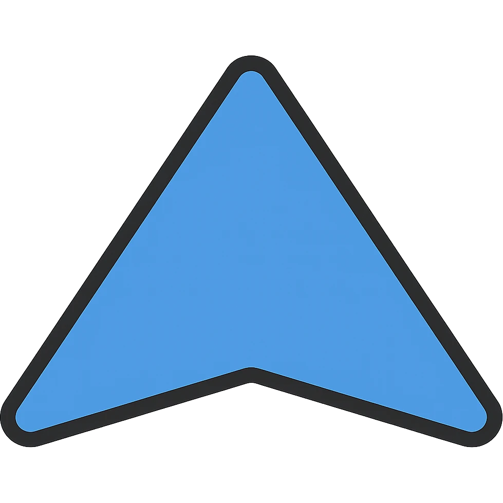 Outlined icon style of a triangle pointing upwards, colored blue, with no background. emoji