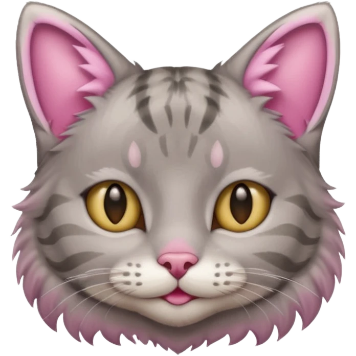 grey tabby cat: pink ears, fur, a little smile emoji