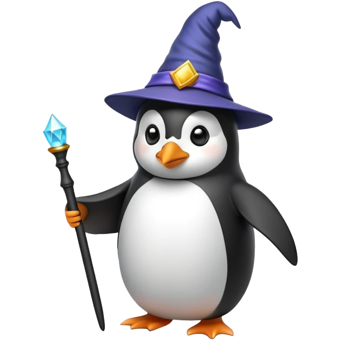 penguin wearing wizard hat and holding magic wand emoji