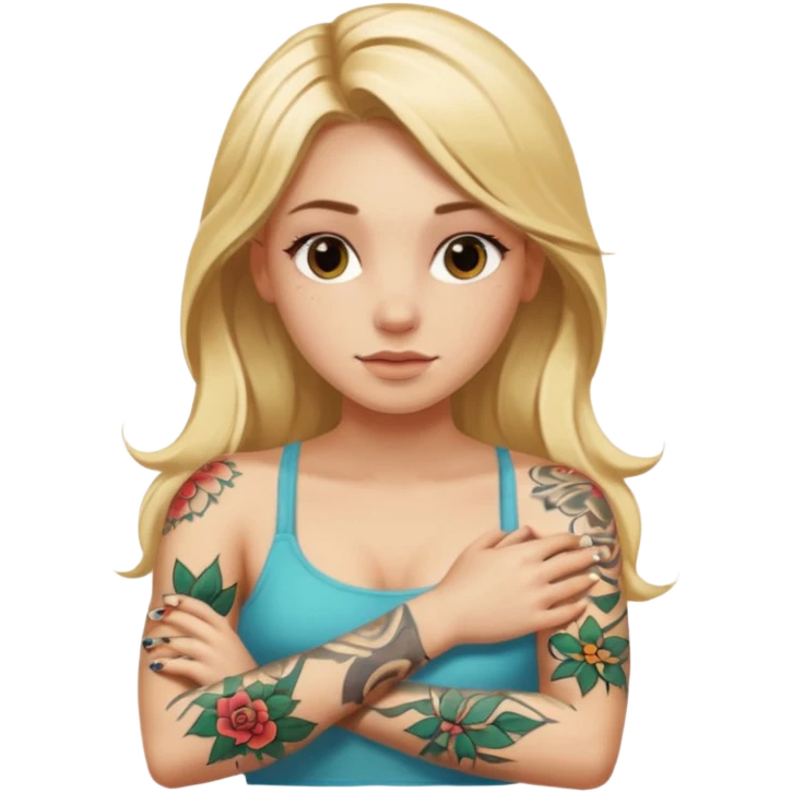 girl with long blonde hair and tattoos on arms sunbathing emoji