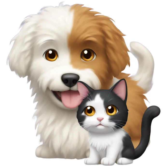 White fluffy dog and calico cat emoji