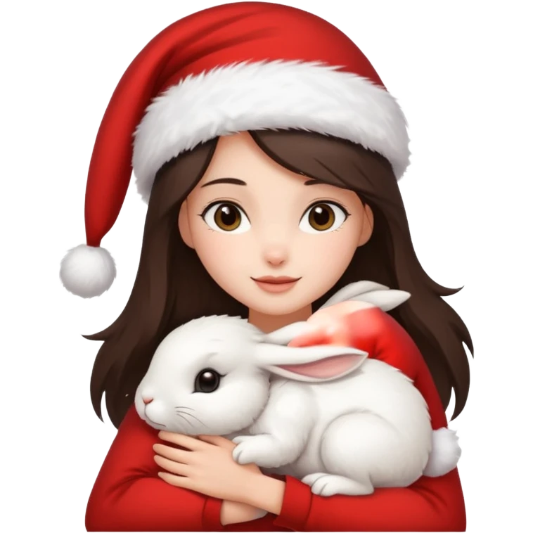 Brunette hugging rabbit christmas emoji