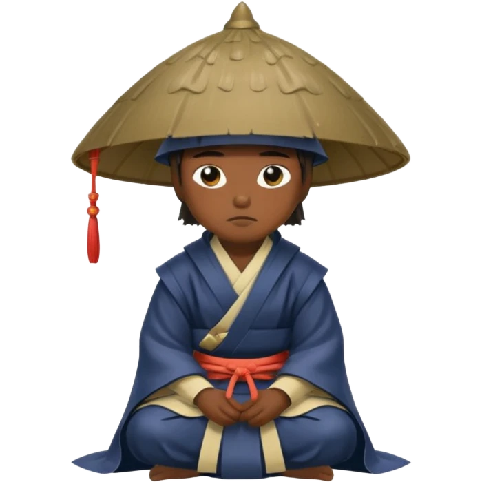 Samurais in Hat, Samurai kneeling under rain hat emoji