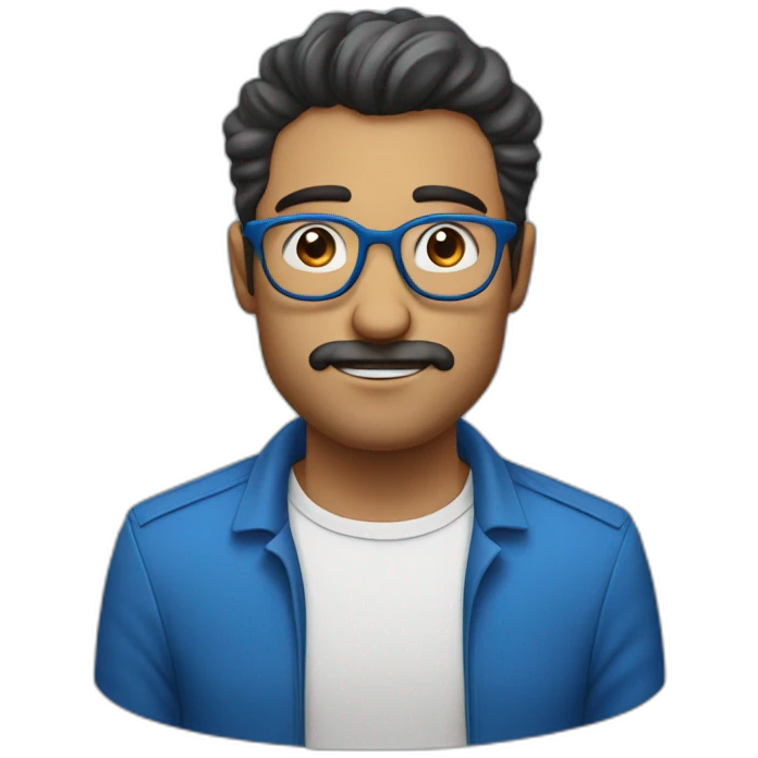 Hombre con pelo canoso, cejas café,  y barba blanca con lentes azules redondos emoji