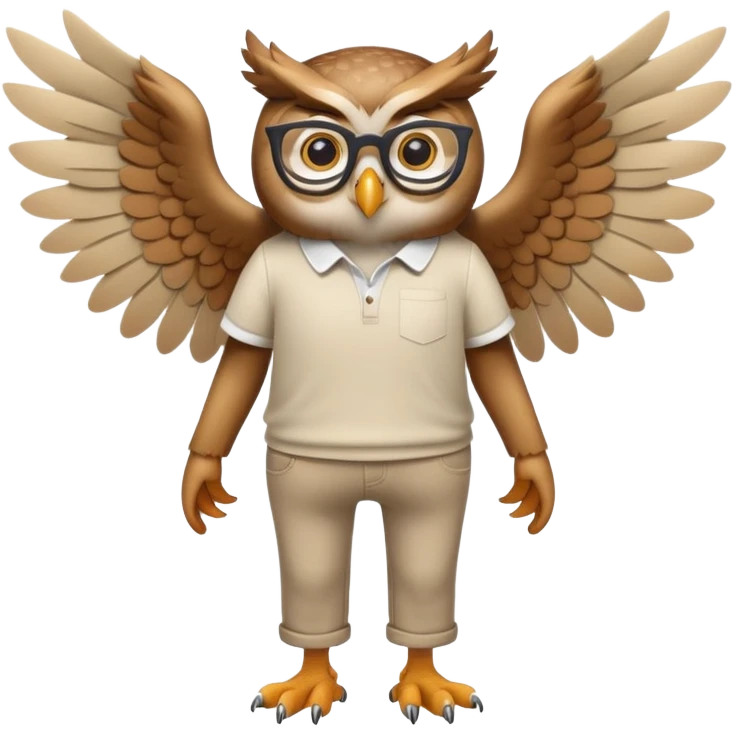 friendly anthropomorphised owl with wings instead of arms, in pants and a shirt, wearing glasses, walking upright, relaxed pose emoji