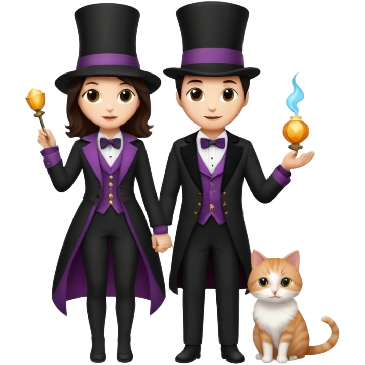magician couple and their pet cat emoji