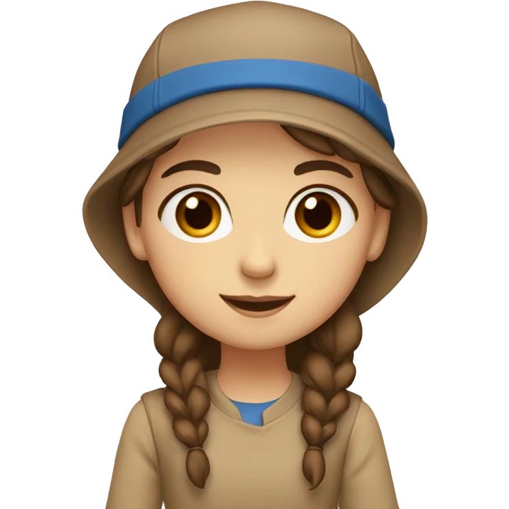 Girl with brown hair and blue eyes in a cap on a beige/brown background  emoji
