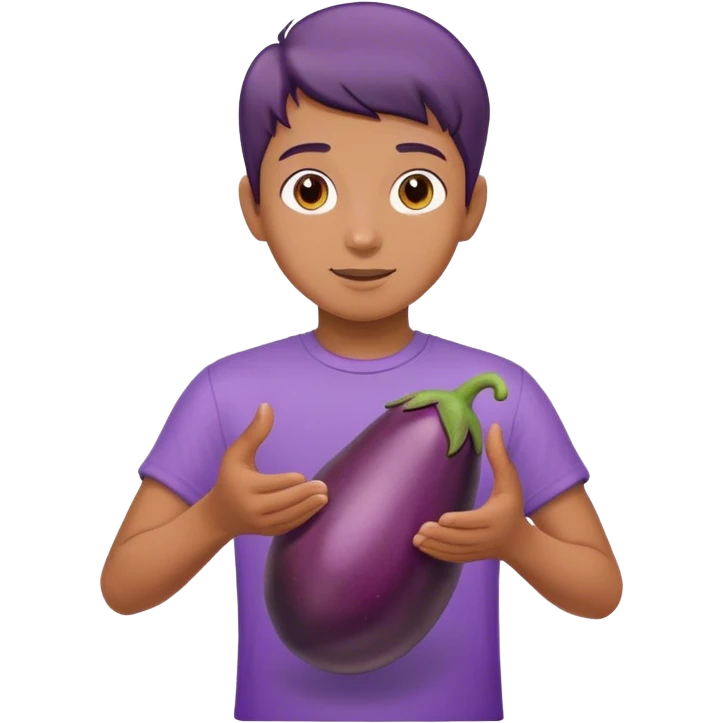 boy with hands out holding a eggplant  emoji