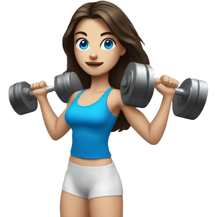 Realistic brunette girl with bright blue eyes lifting weights emoji