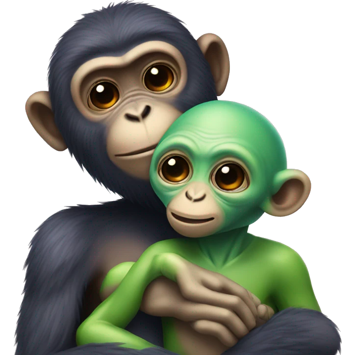 a monkey and an alien cuddling emoji