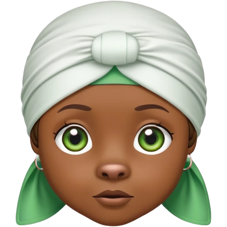 Sweet brown bear with green eyes in a stylish white durag head wrap, cool expression, iOS emoji style emoji