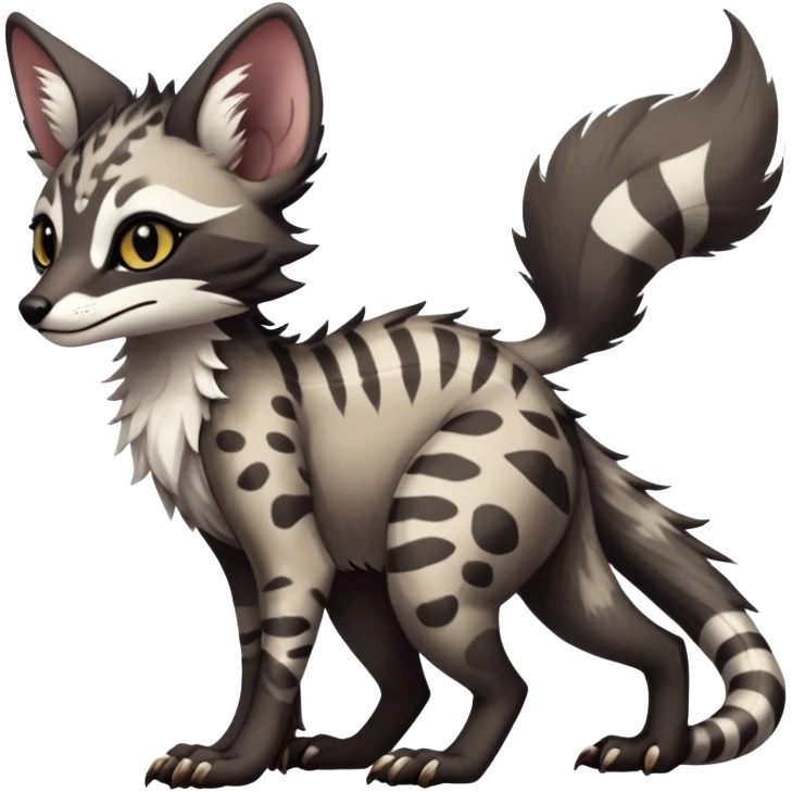 Cute Realistic Feral Rare Fantasy dark Vernid-Sergal-Genet-Trico-species by LiLaiRa, random markings, tufted tail, tufted ears, full body emoji