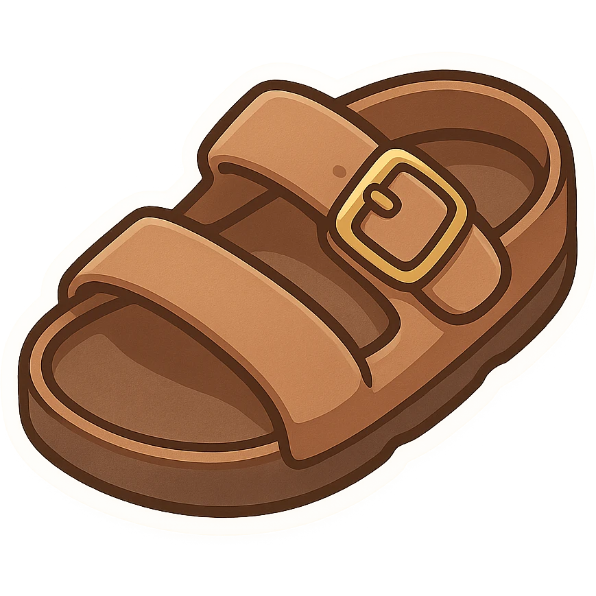 oversized brown sandal, cartoon style, chibi stickers style emoji