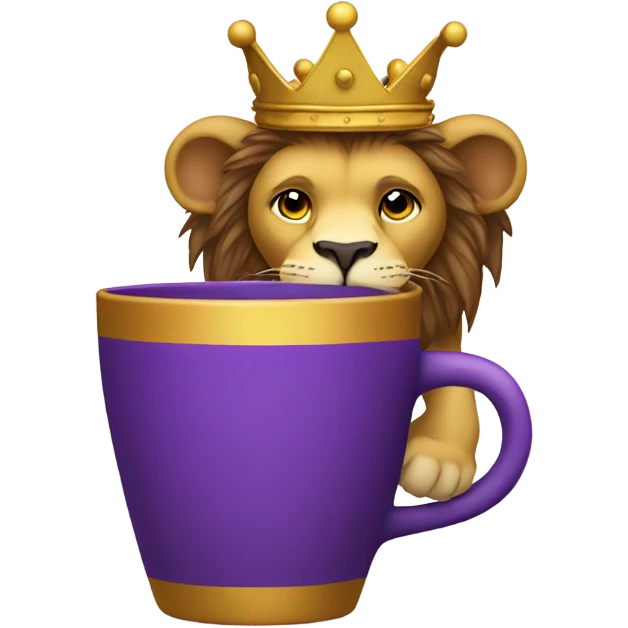 Lion drinking out a purple and gold cup with a crown on the top  emoji