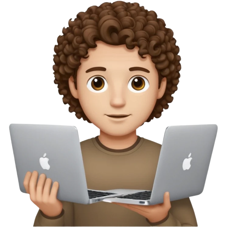 guy with curly hair and skin tone a little bit white, with a macbook emoji