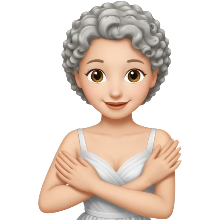 silver, wavy/curly hair smiling lady giving hug emoji