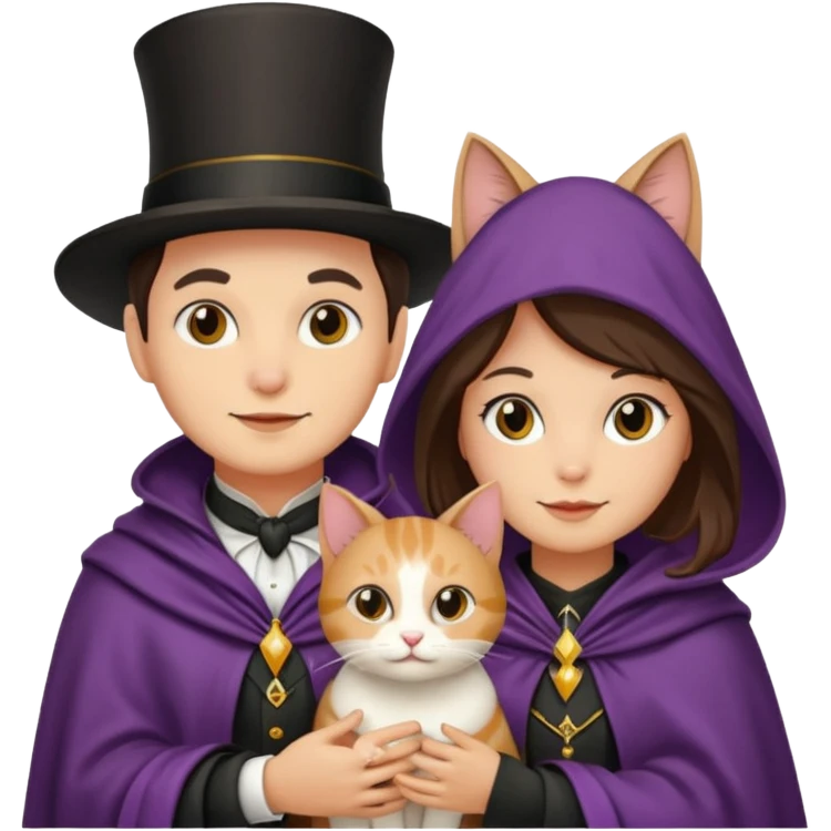 magician couple and their pet cat emoji