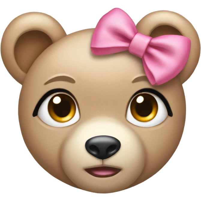 Light Beige female teddy bear eyes wearing a pink bow on its right ear emoji