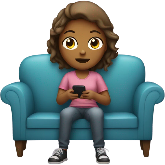 girl sitting on couch with a phone in hand  emoji