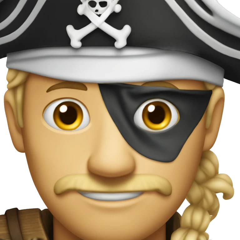 White Pirate on top of a ship looking true a binocle so far and with his hand on the face emoji
