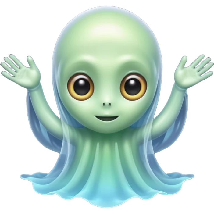 a cute hybrid of an alien and a ghost, with big eyes and a floating body emoji