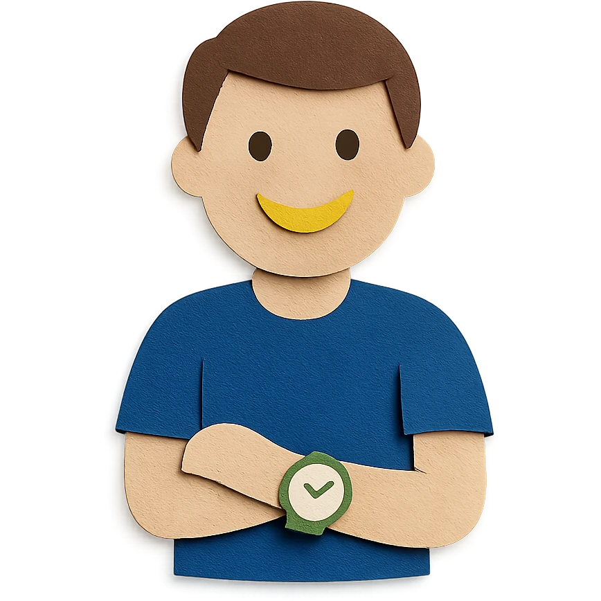 paper craft style guy with Rolex watch emoji