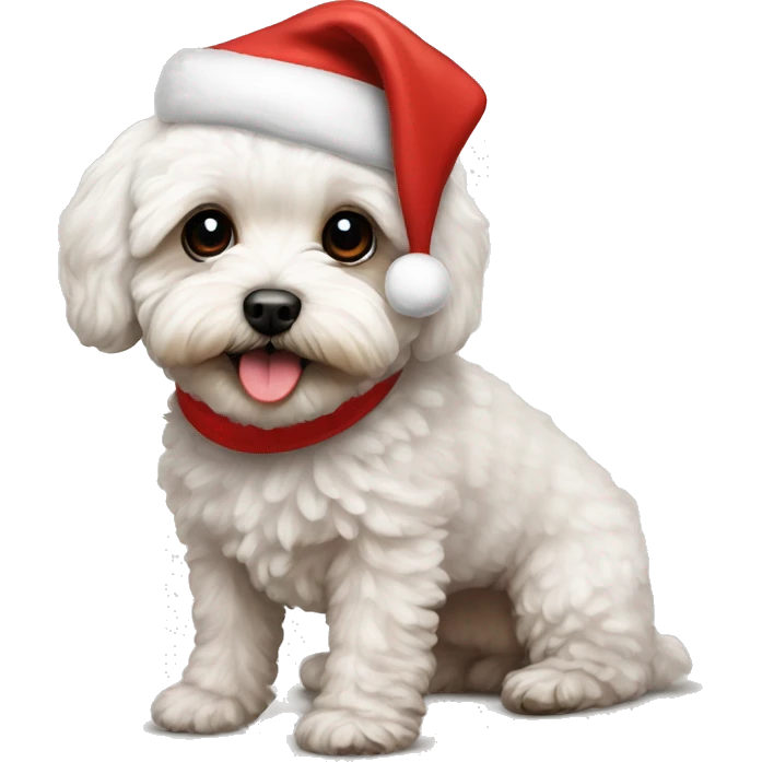 Maltipoo wearing Santa hat emoji