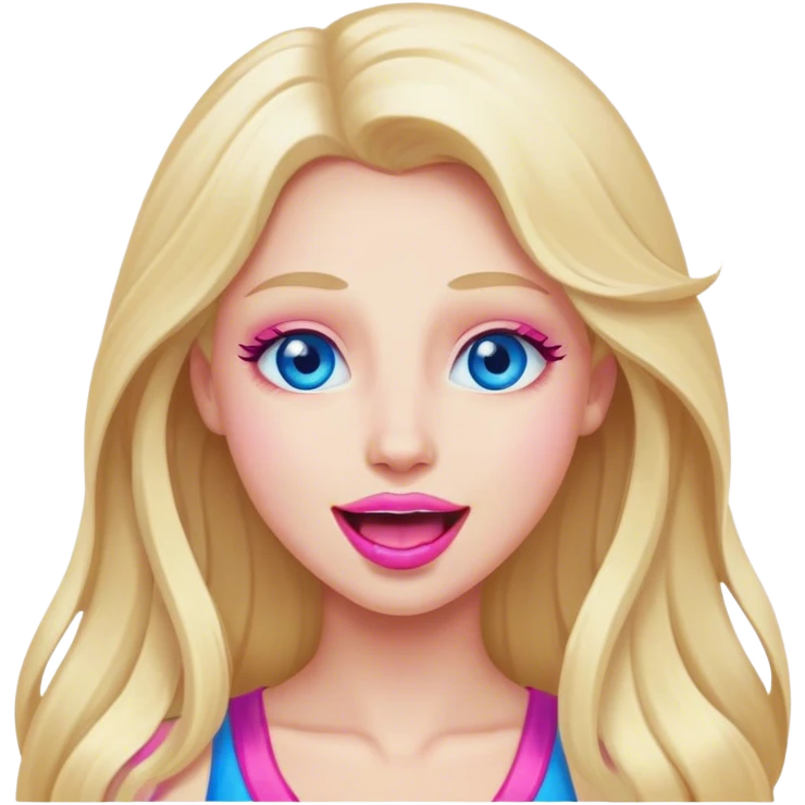 Cinematic realistic blonde with long hair, blue eyes and pink lips, rejoices emoji