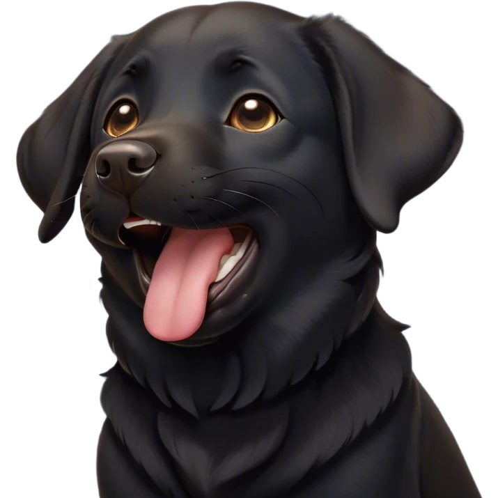 Cinematic Cute Yawning Black Labrador Portrait Emoji, Head tilted slightly with a dramatic, wide-open yawn, showcasing a smooth black Fur with a velvety texture, floppy ears slightly drooping, round brown eyes barely open in drowsy contentment, Simplified yet irresistibly adorable features, highly detailed, glowing with a soft, cozy glow, high shine, relaxed yet expressive, stylized with a touch of whimsy, bright and endearing, soft glowing outline, capturing the essence of a sleepy yet affectionate companion, so drowsy it feels like it could stretch out of the screen and curl up for a nap! emoji