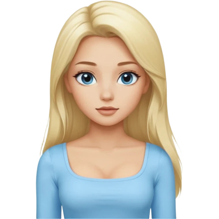 pretty girl blonde long hair makeup baby blue skin tight square neckline long sleeve top emoji