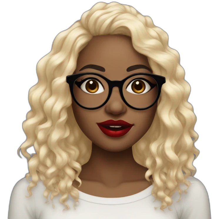 Black woman with round glasses red lipstick a nose ring and septum ring long curly black hair emoji