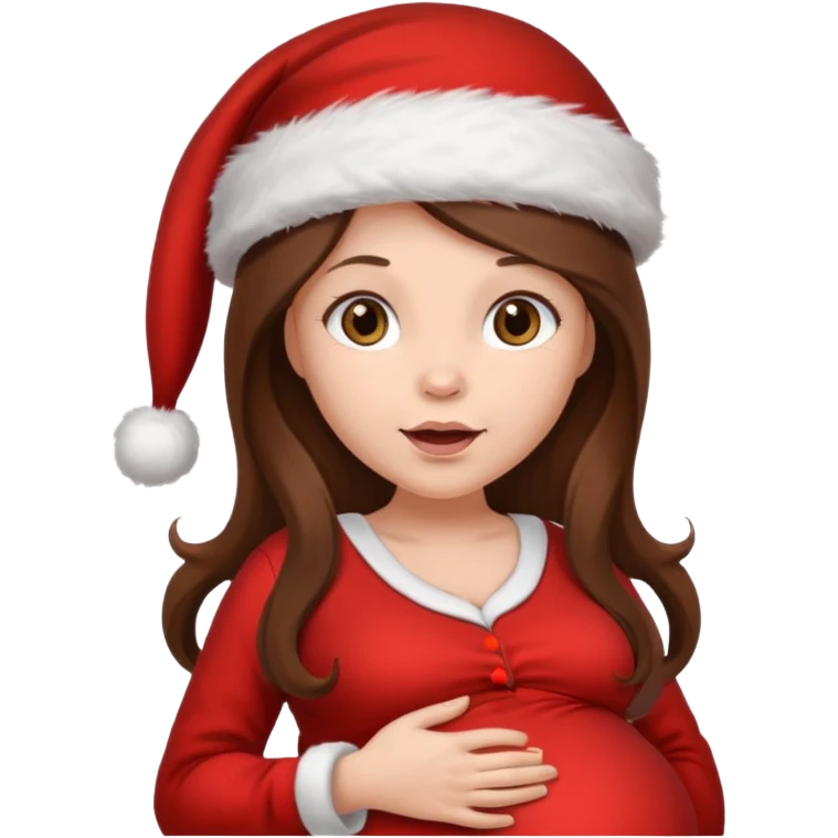 Woman pregnant long  brown hair wirh santa hat "Posing  emoji
