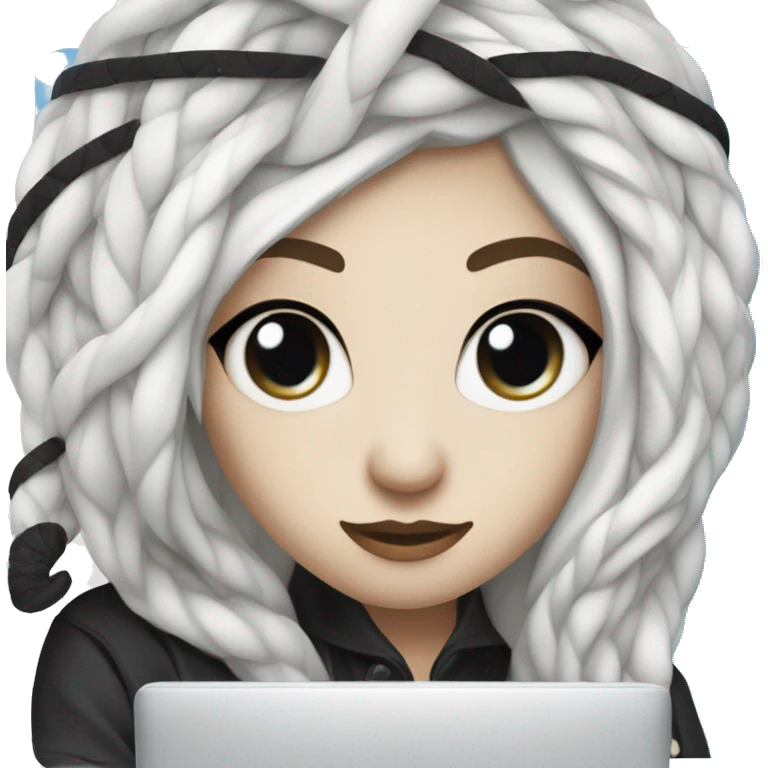 Picture an off-white snake, the color chishui is only white and that's it. She has blue snake eyes with black vertical bangs. And she's tailing a laptop emoji
