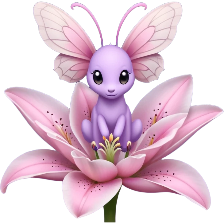 Композиция из моли и цветка — маленькая моль, сидящая на лепестке ночного цветка лилии. Цвета: пастельные, с акцентом на розовый и фиолетовый. Отражает гармонию с природой. ( кьютимарка для пони MLP )  emoji