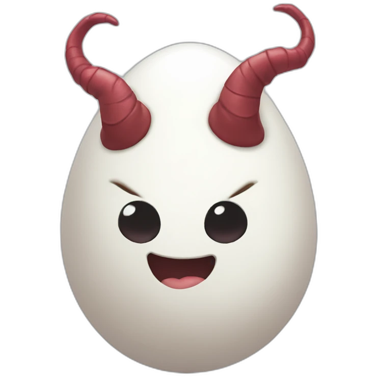 White egg. Lying in his underpants. One arm supports the head, the other holds the floor. The face is playful, there are demon horns on the head. emoji