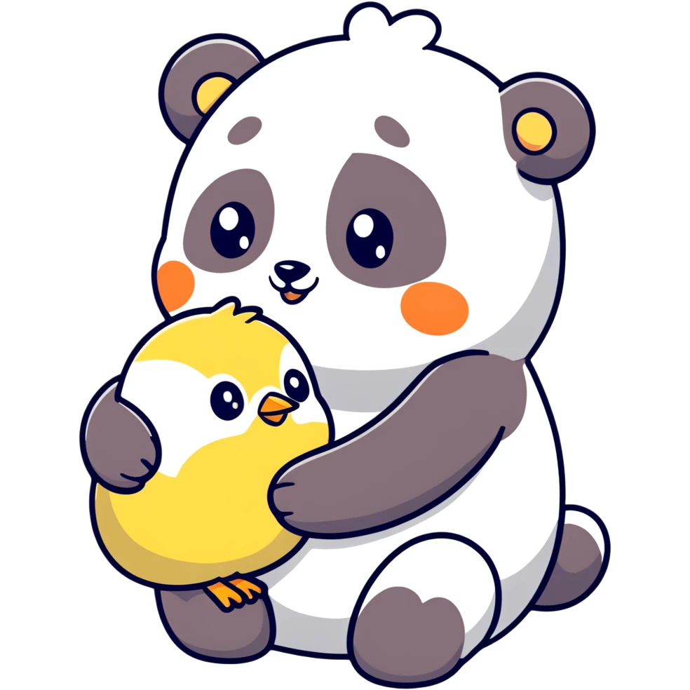 Panda and baby chick hugging emoji